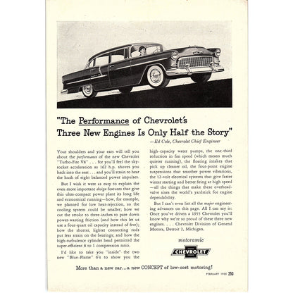 Chevrolet Blue-Flame 6's, Turbo-Fire V8 Ed Cole 1955 Ad AG1-6