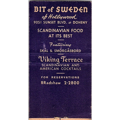 Bit of Sweden of Hollywood Viking Terrace Vintage Matchbook Cover SC7-Y3