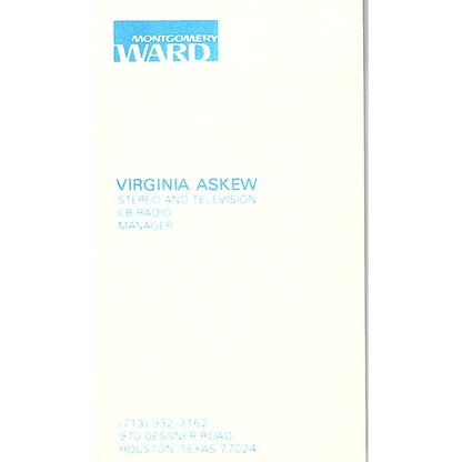 Montgomery Ward Co Virginia Askew Houston TX Vintage Business Card SB4-B8