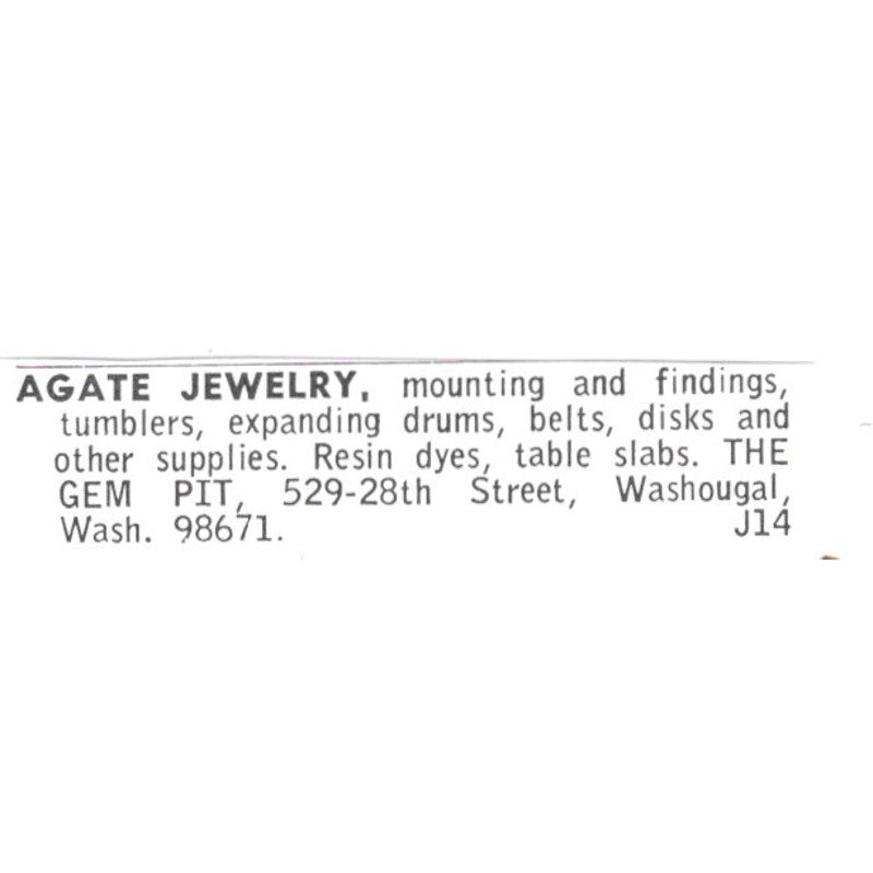The Gem Pit Agate Jewelry Washougal Washington 1972 Ad AF8-S22