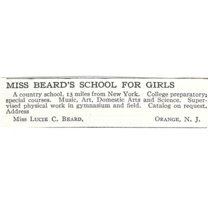 Lucie C. Beard's School for Girls Orange NJ c1918 Original Advertisement AE5-SV2