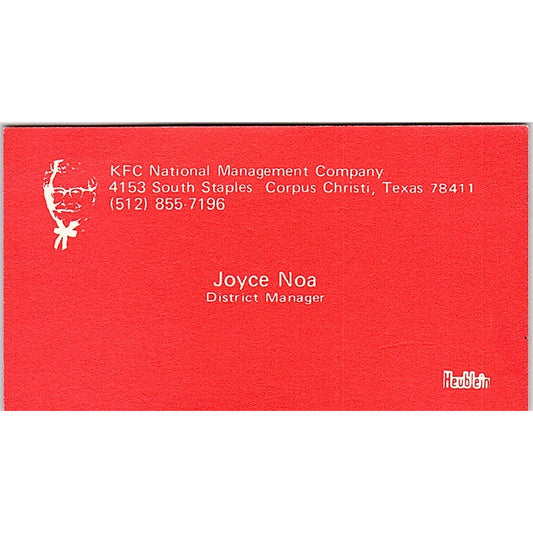 KFC National Management Company Joyce Noa Texas Vintage Business Card SF3-B3
