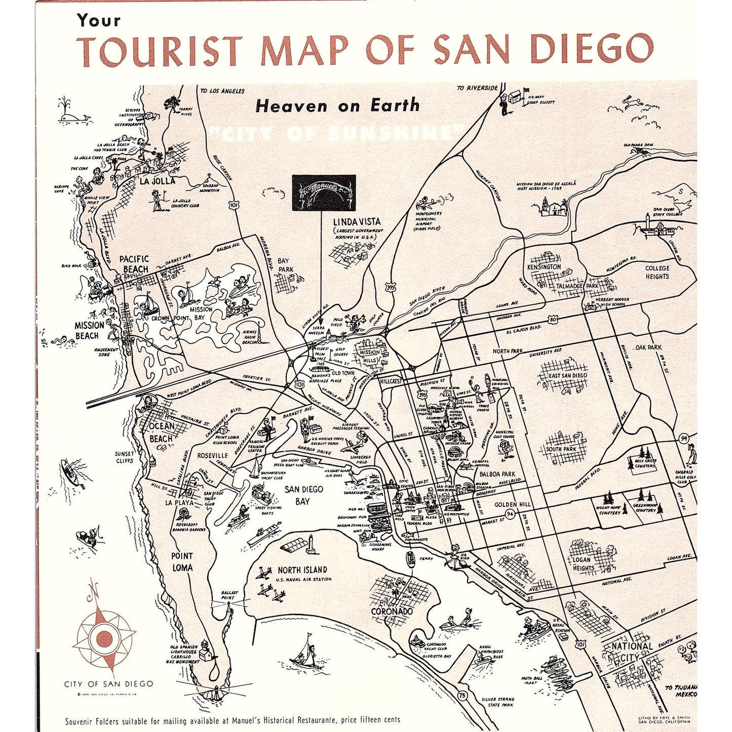 1950s Old San Diego Guide Manuel's Historical Restaurante Travel Brochure AF9-2