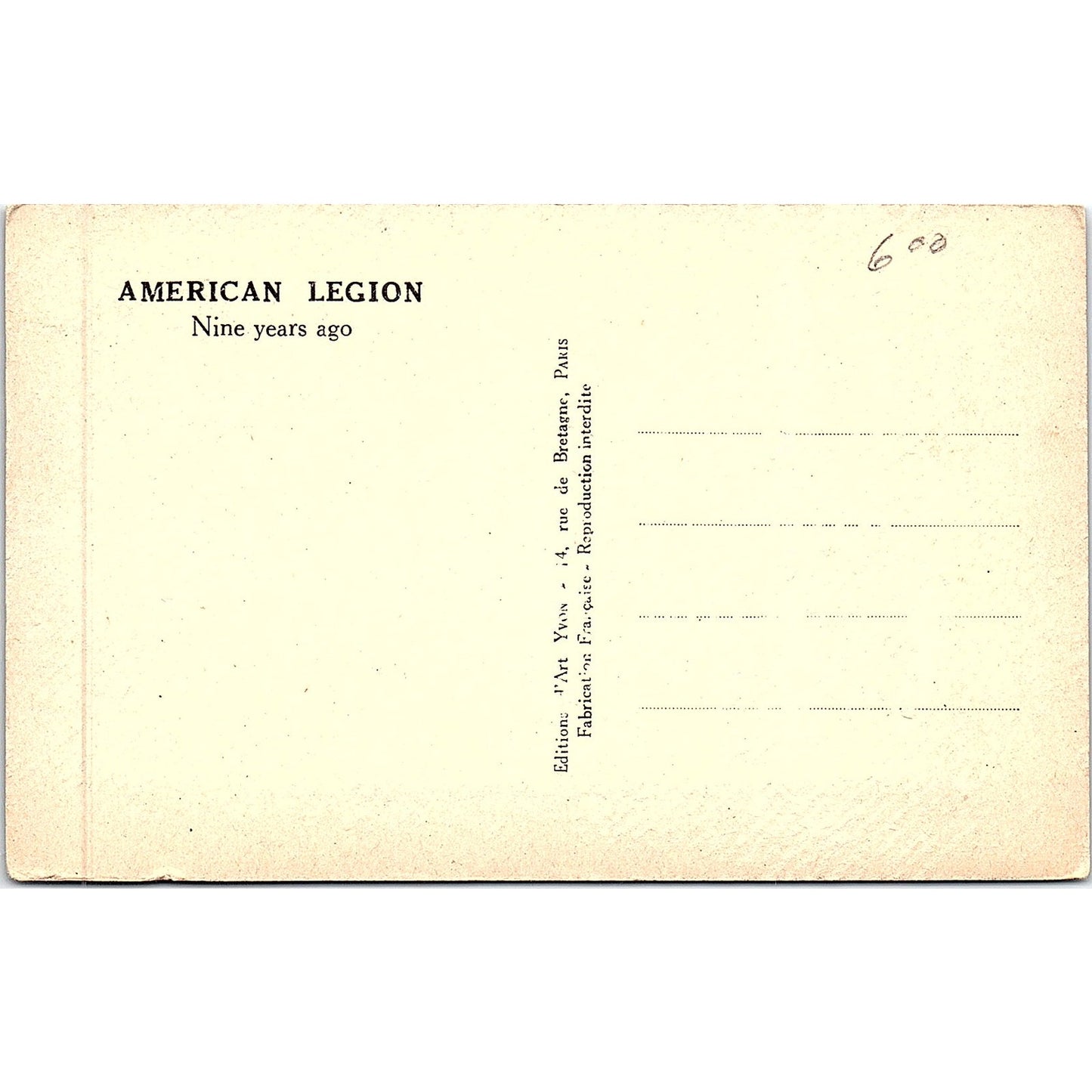 c1920 WWI American Legion French Celebrating End of War Antique Postcard PE5