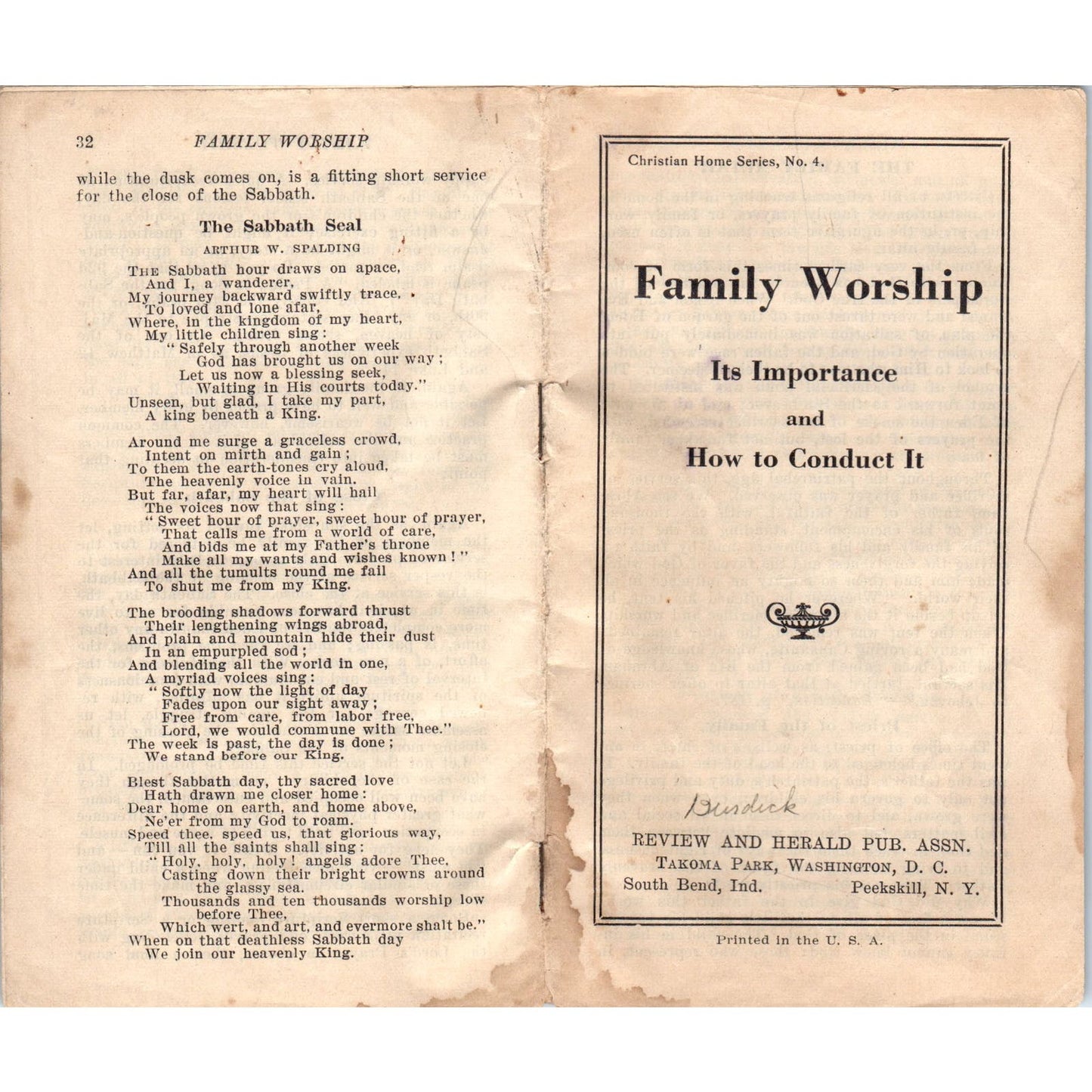 Vintage Christian Home Series No.4 Tract Family Worship Takoma Park AE6