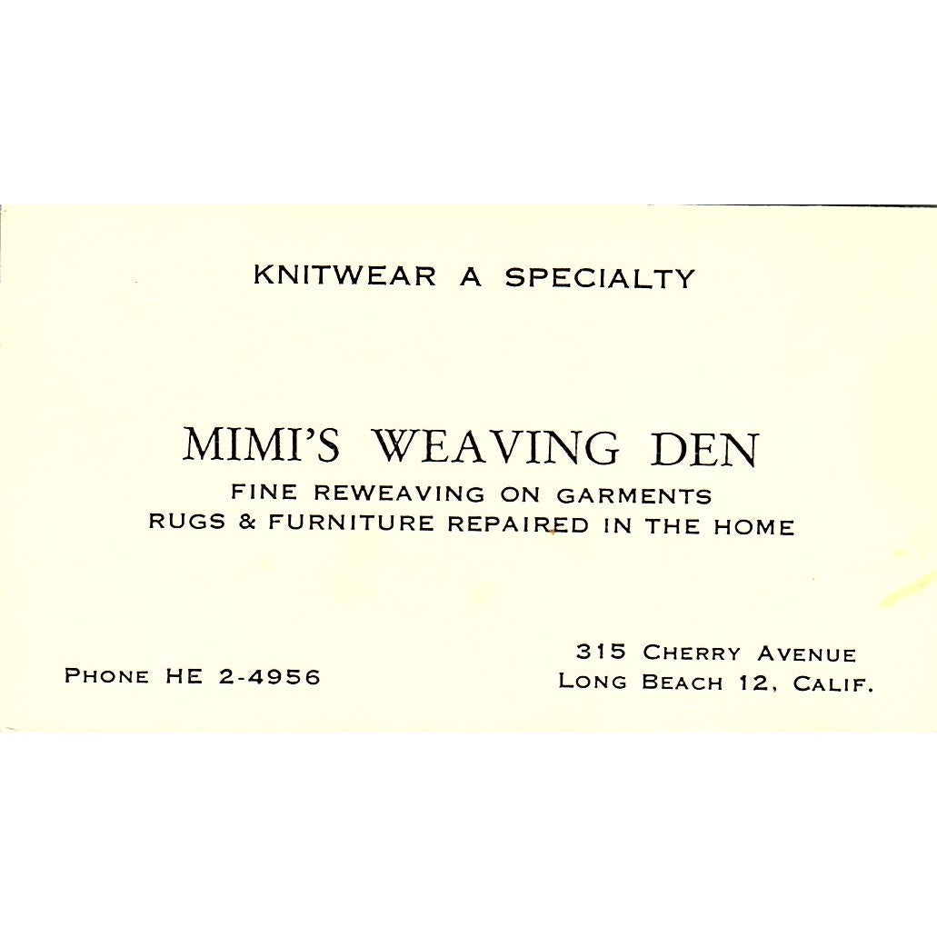 Mimi's Weaving Den Long Beach CA Vintage Business Card SSB4-B12