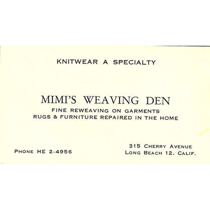 Mimi's Weaving Den Long Beach CA Vintage Business Card SSB4-B12