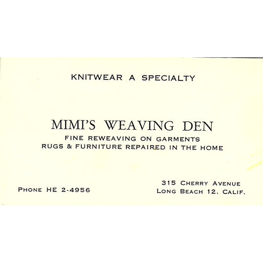Mimi's Weaving Den Long Beach CA Vintage Business Card SSB4-B12