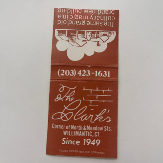 The Clark's Restaurant Willimantic CT Vintage Matchbook Cover TB8-MB2-2