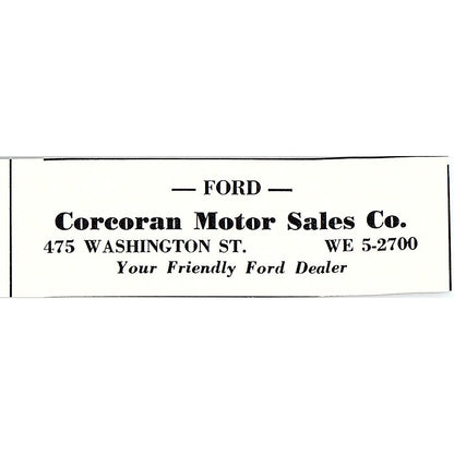 Corcoran Motor Sales Co Ford 475 Washington St. Boston 1950 Ad AF6-M5