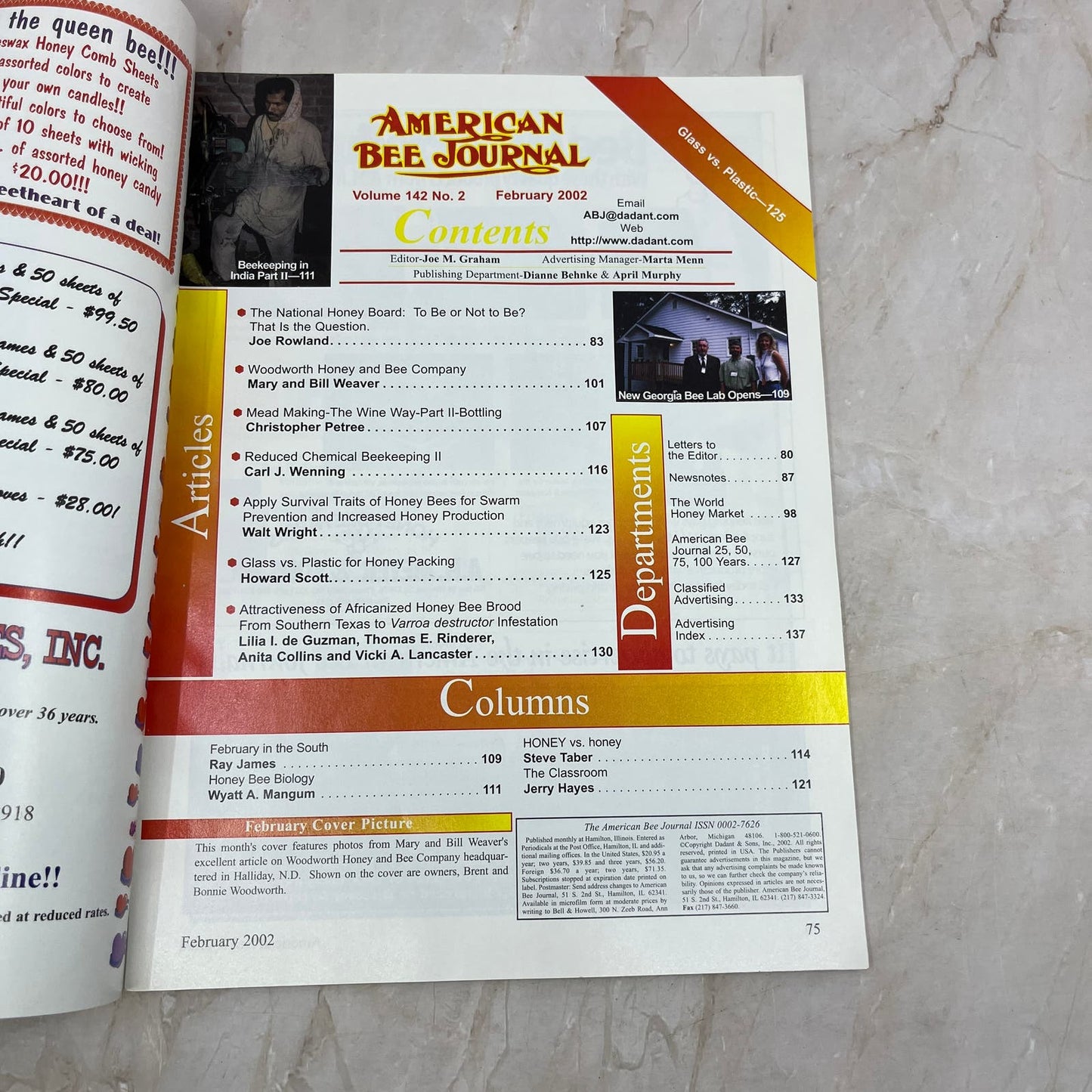 2002 Feb American Bee Journal Magazine Bees Beekeeping Honey M7