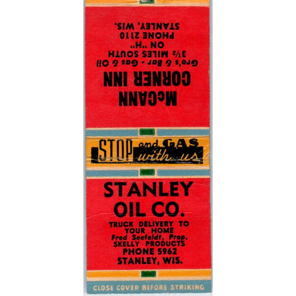 McCain Corner Inn Stanley Oil Fred Seefeldt Stanley WI Matchbook Cover SD2-Y14