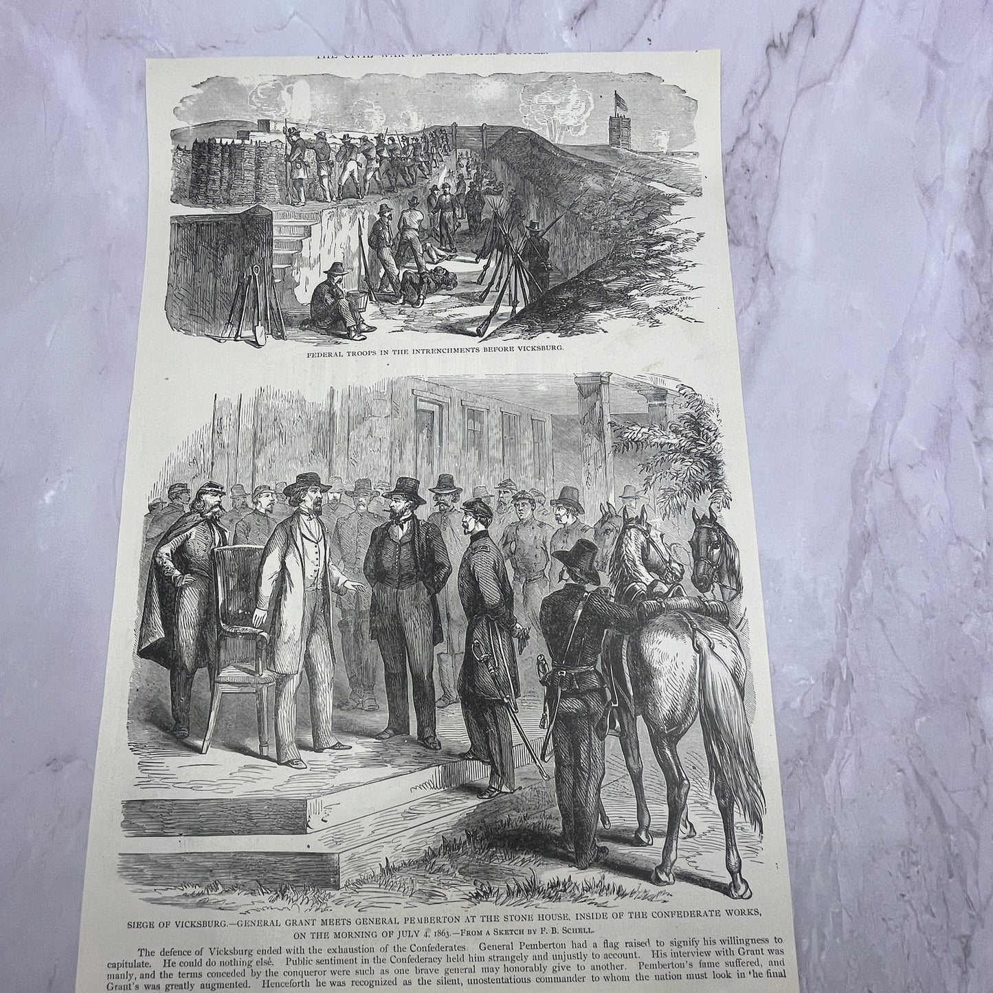 Grant's Army Takes Possession of Vicksburg After Surrender 1890s Engraving V14-6