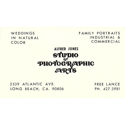 Alfred Jones Studio Photographic Arts Long Beach CA Vintage Business Card SB4-B2