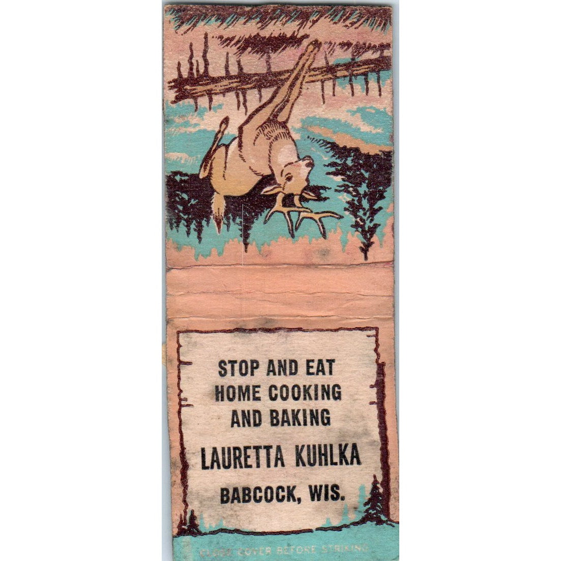 Lauretta Kuhlka Home Cooking Babcock WI Vintage Matchbook Cover SD2-Y14