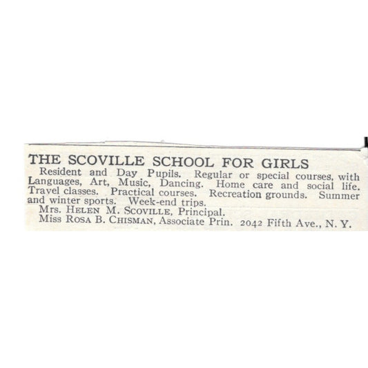 The Scoville School for Girls 2042 5th Ave, NY Helen Scoville c1920 Ad AG4-S1