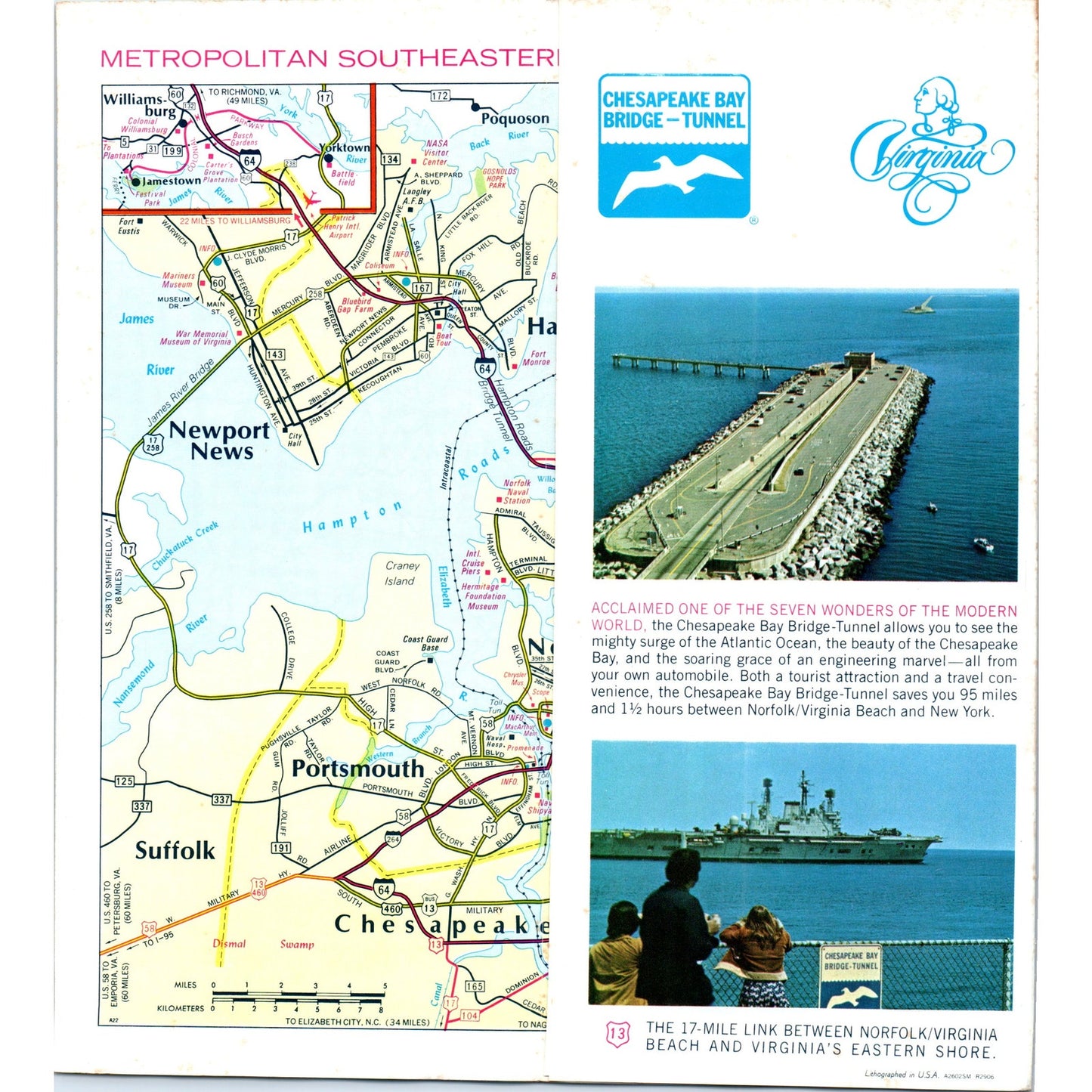 Vintage Chesapeake Bay Bridge-Tunnel Map & Fold Out Travel Brochure TH2-O2