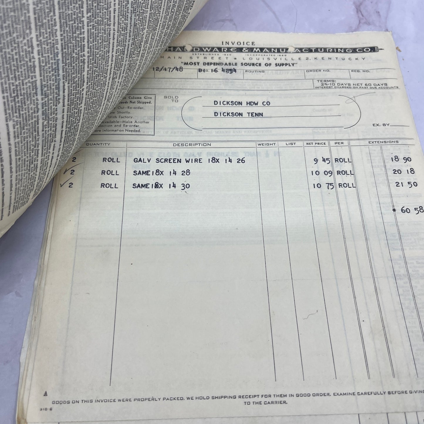 c1951 Huge Lot of Belknap Hardware & Mfg Co Louisville KY Billhead Invoices TC5