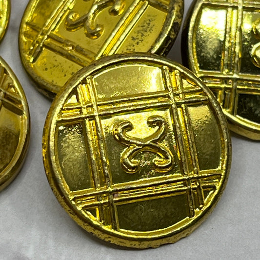 Vintage Gold Tone Embossed X Plaid Metal Button Set of 5 SC1