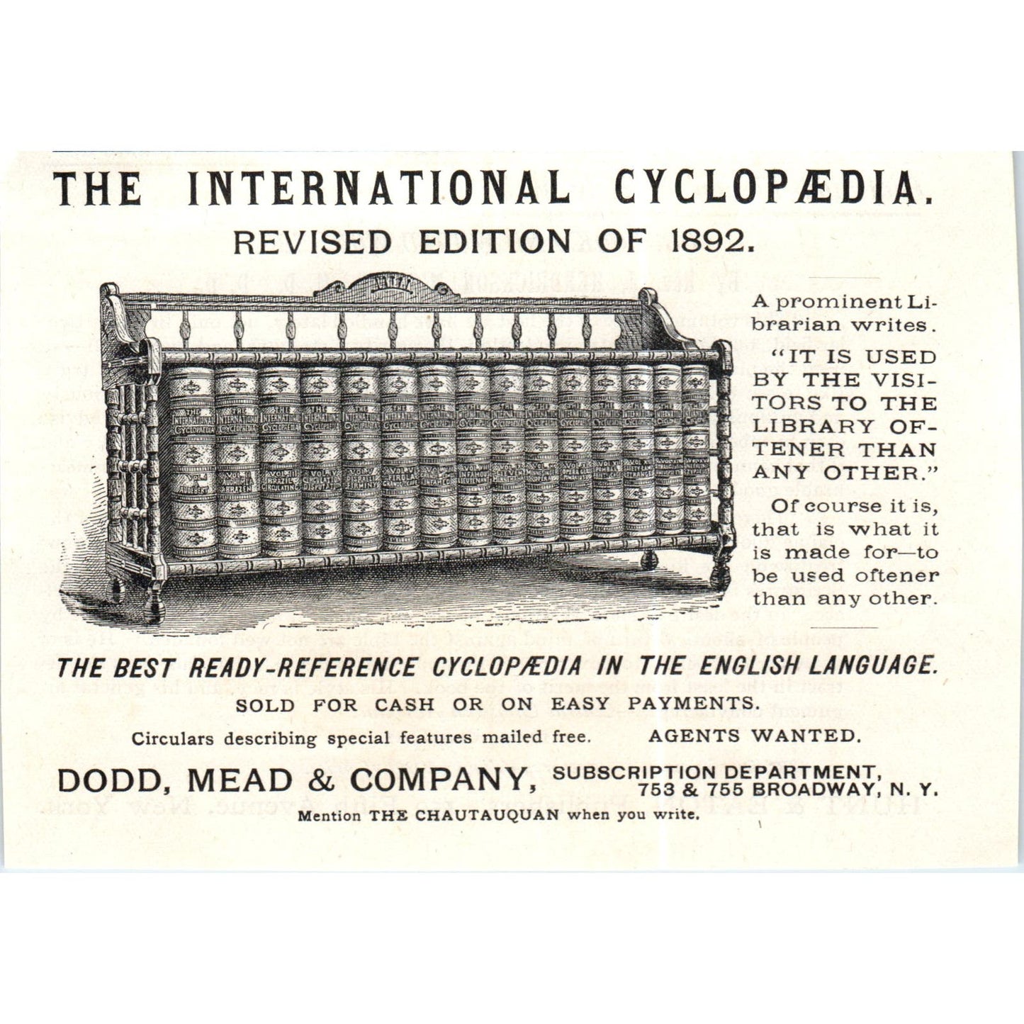 International Cyclopaedia of 1892 Dodd, Mead & Co c1890 Victorian Ad AE8-CH1-2