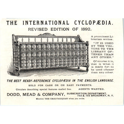 International Cyclopaedia of 1892 Dodd, Mead & Co c1890 Victorian Ad AE8-CH1-2