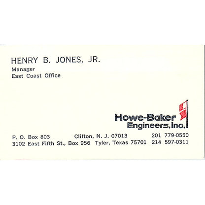 Howe-Baker Engineers Henry B. Jones Jr Tyler TX Vintage Business Card SF3-B5