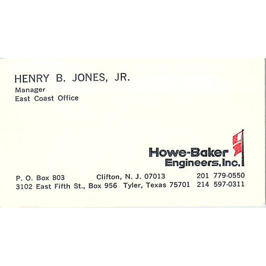 Howe-Baker Engineers Henry B. Jones Jr Tyler TX Vintage Business Card SF3-B5