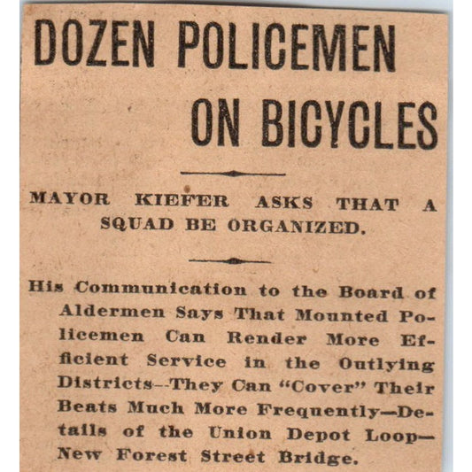 Mayor Kiefer Organizes Police Bicycle Squad St. Paul 1898 Newspaper Ad AF2-Q4