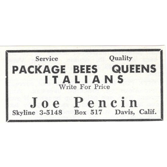 Package Bees Joe Pencin Davis California 1961 Magazine Ad AK6-S13