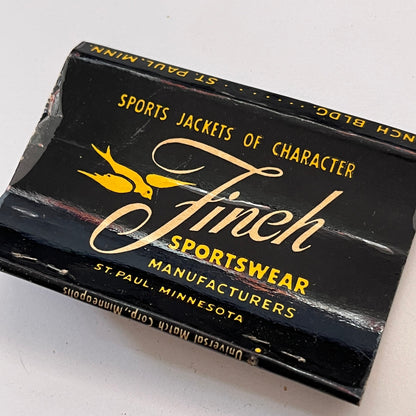 Finch Sportswear Manufacturers St. Paul MN Vintage Matchbook Cover TB8-MB3-9