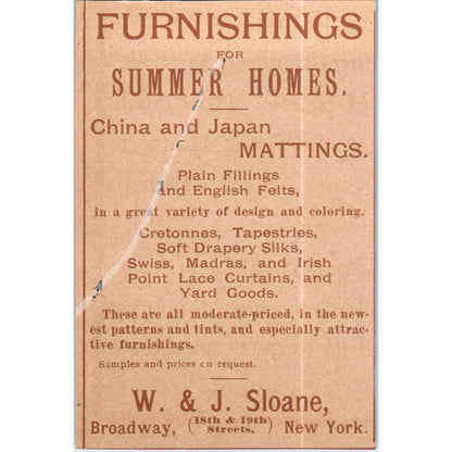 Summer Home Furnishings W & J Sloane New York c1890 Victorian Ad AE8-CH5