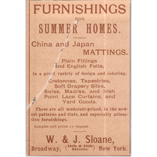 Summer Home Furnishings W & J Sloane New York c1890 Victorian Ad AE8-CH5