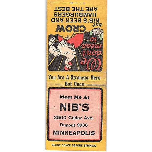 Nib's Restaurant 3500 Cedar Ave Minneapolis MN Vintage Matchbook Cover SE5-Y1