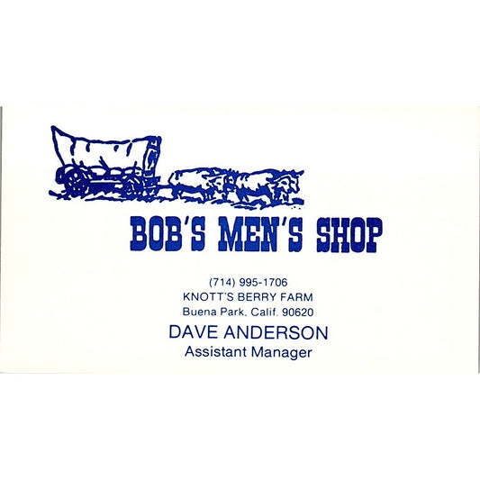 Dave Anderson Bob's Men's Shop Buena Park CA Vintage Business Card SD9-B10