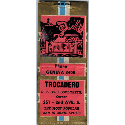 Trocadero O.T. Ted Lovdokken Minneapolis Vintage Matchbook Cover SD2-Y5