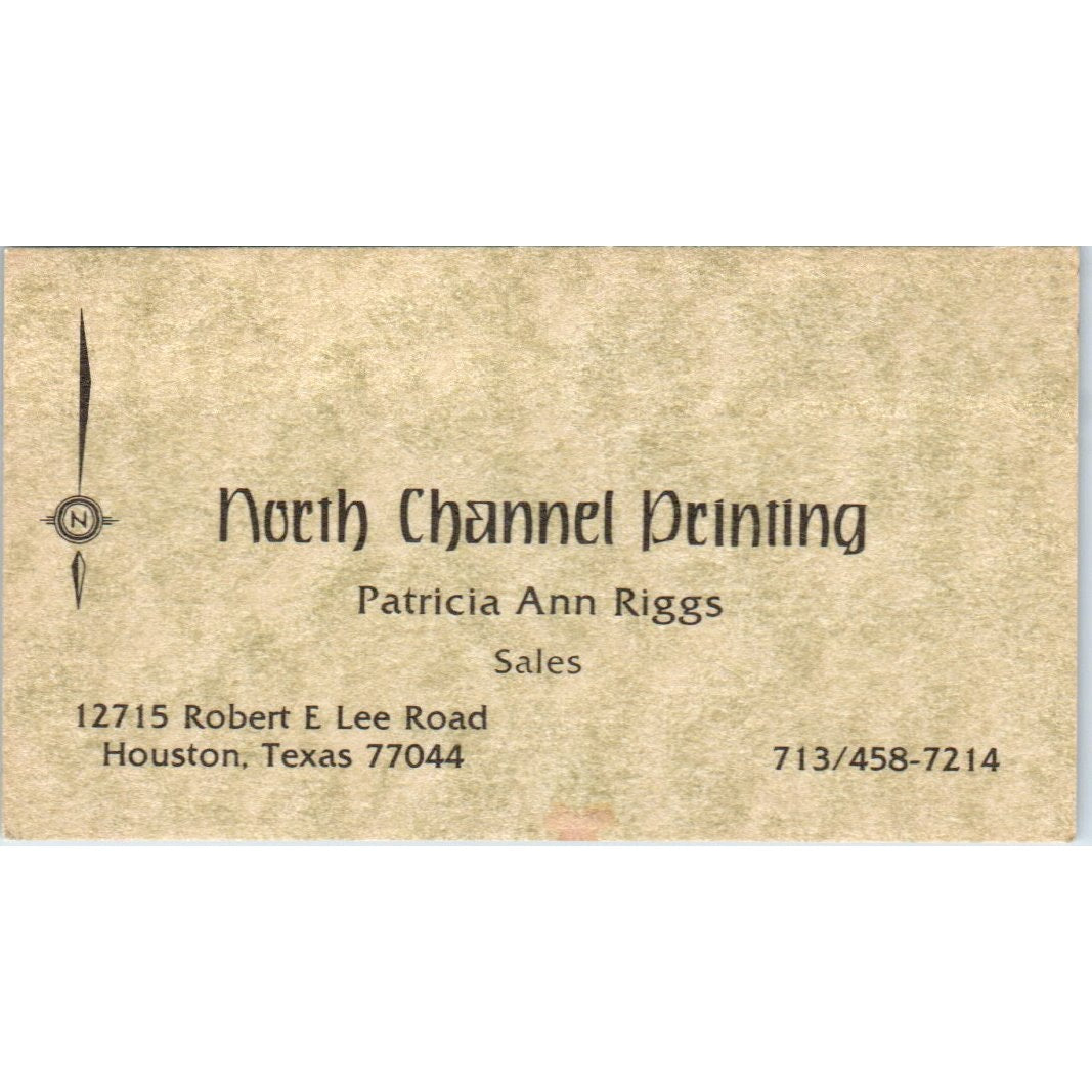 North Channel Printing Patricia Ann Riggs Houston Vintage Business Card SD4-B3