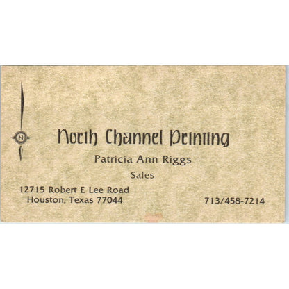North Channel Printing Patricia Ann Riggs Houston Vintage Business Card SD4-B3