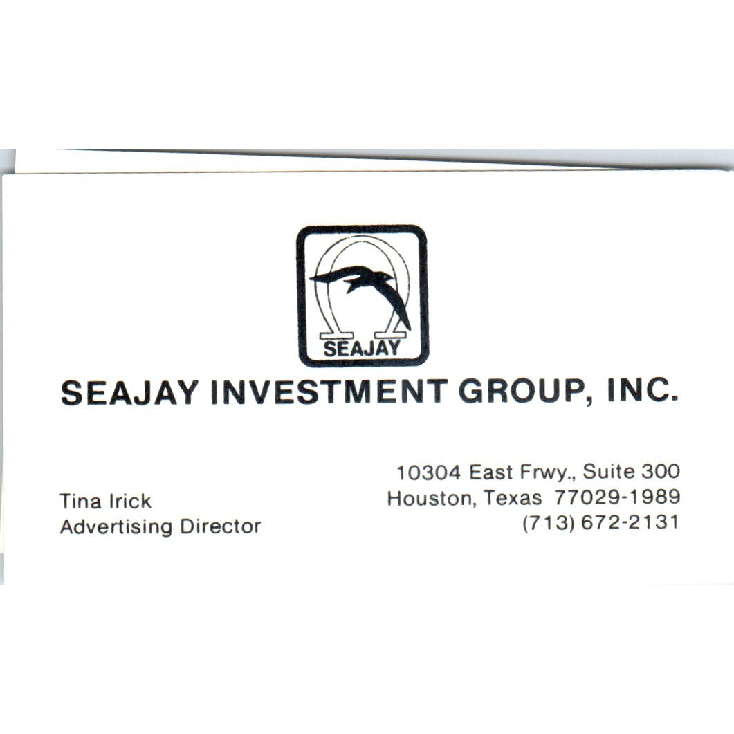Tina Irick Seajay Investment Group Inc Houston TX Vintage Business Card SD8-B5