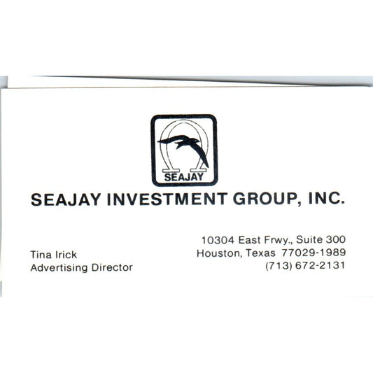 Tina Irick Seajay Investment Group Inc Houston TX Vintage Business Card SD8-B5