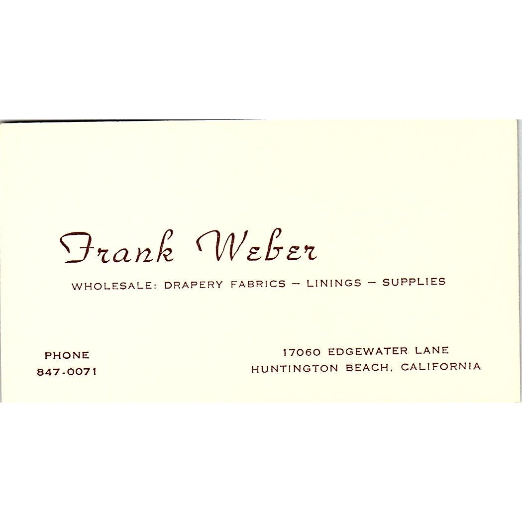 Frank Weber Wholesale Drapery Fabrics Hunting Beach CA Business Card SF3-B6