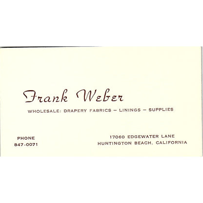 Frank Weber Wholesale Drapery Fabrics Hunting Beach CA Business Card SF3-B6
