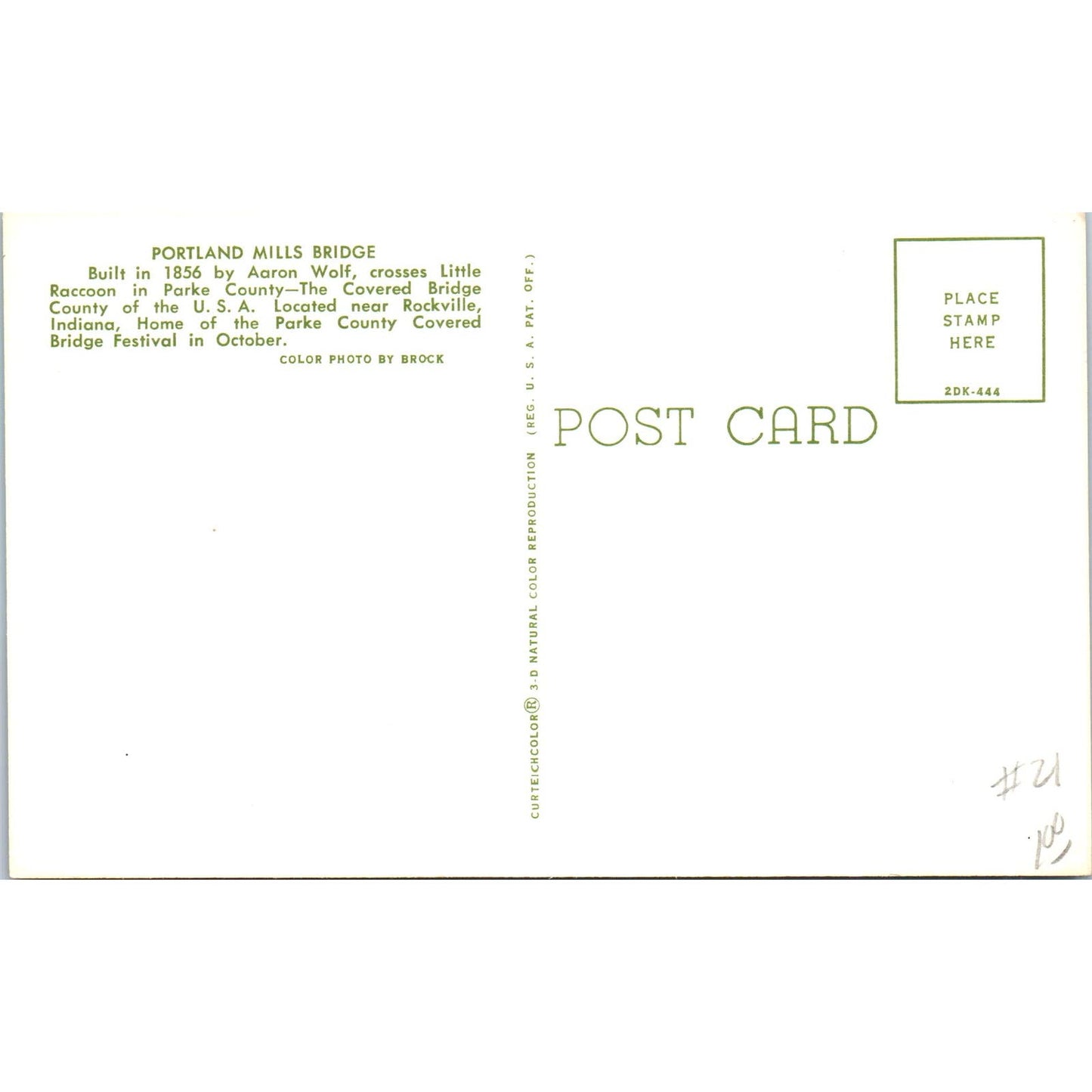 Portland Mills Bridge Parke County IN Vintage Covered Bridge Postcard PC16