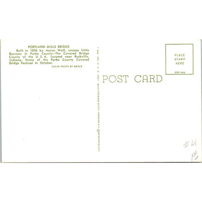 Portland Mills Bridge Parke County IN Vintage Covered Bridge Postcard PC16