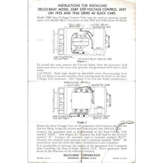 Delco-Remy Model 5589 Installation Instructions 1935-36 Series 40 Buick Cars AE2