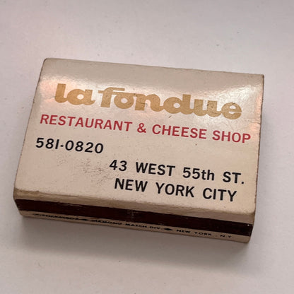 La Fondue Restaurant 43 West 55th St New York City Vintage Matchbox TB6-MB3