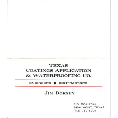 Jim Dorsey Texas Coatings Application & Waterproofing Co Beaumont Card SD8-B3