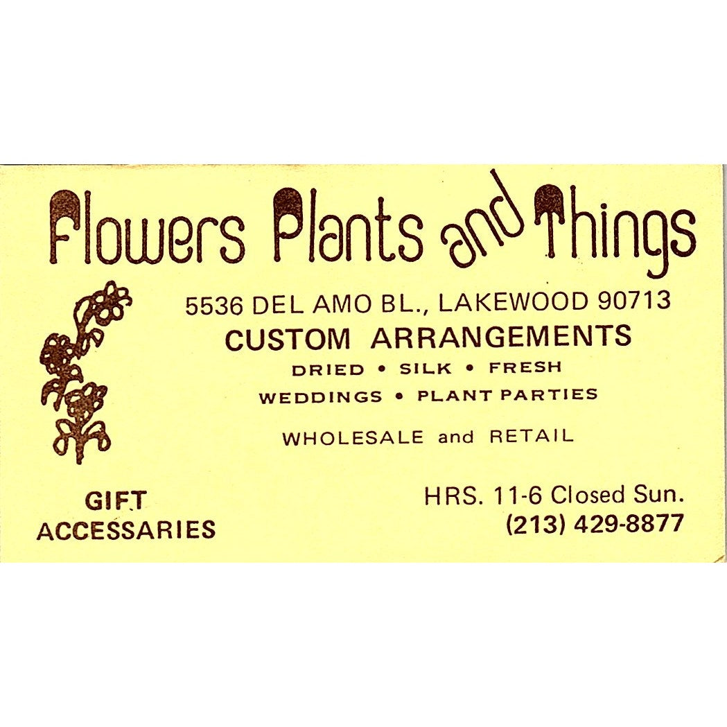 Flowers, Plants and Things, Wholesales and Retail, Lakewood Business Card Sf3-B8