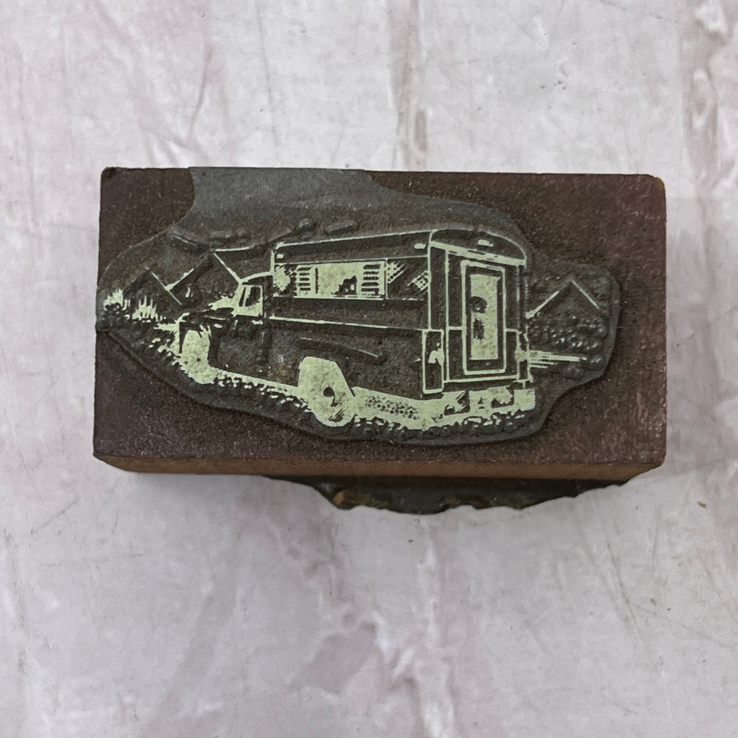 Retro Pickup Truck With Topper in Mountains Letterpress Printers Block Plate SF5