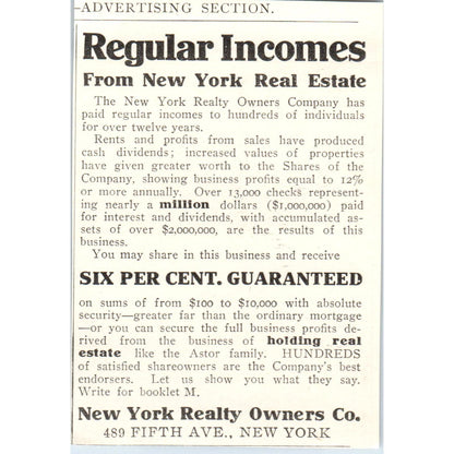 New York Realty Owner's Co. Real Estate c1905 Original Advertisement AE7-A1