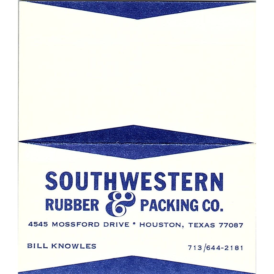 Southwestern Rubber Packing Bill Knowles Houston TX  Business Card SB4-B10